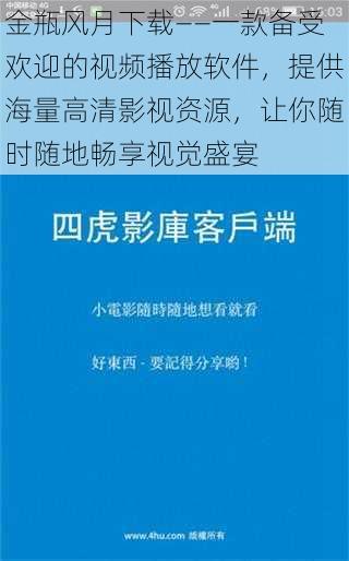 金瓶风月下载——一款备受欢迎的视频播放软件，提供海量高清影视资源，让你随时随地畅享视觉盛宴