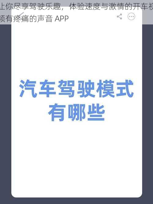 让你尽享驾驶乐趣，体验速度与激情的开车视频有疼痛的声音 APP