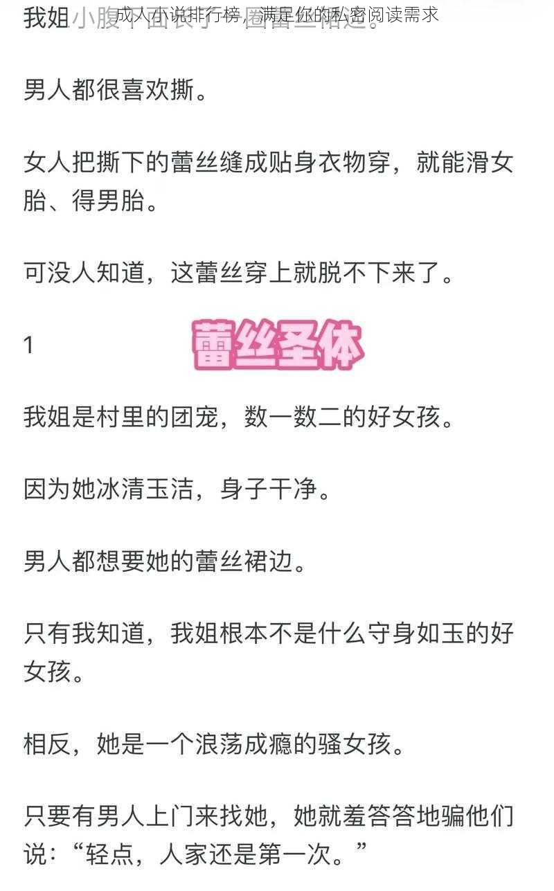 成人小说排行榜，满足你的私密阅读需求