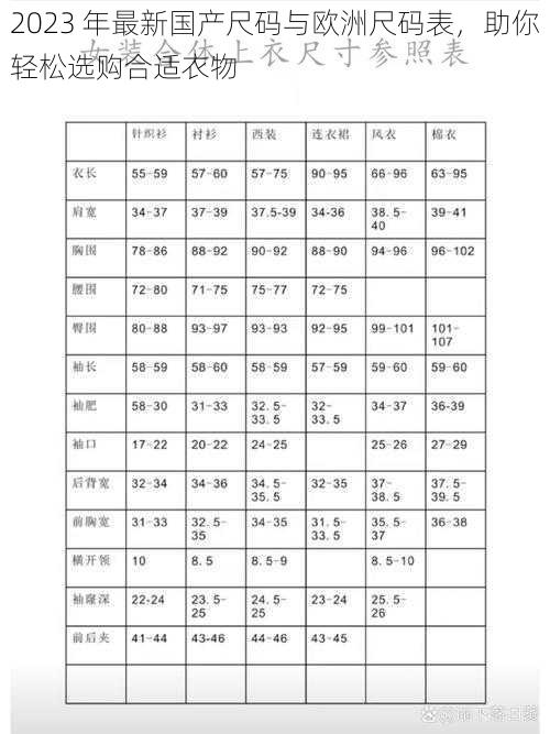 2023 年最新国产尺码与欧洲尺码表，助你轻松选购合适衣物