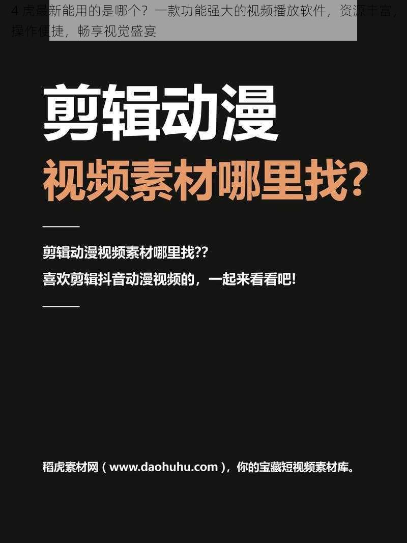 4 虎最新能用的是哪个？一款功能强大的视频播放软件，资源丰富，操作便捷，畅享视觉盛宴