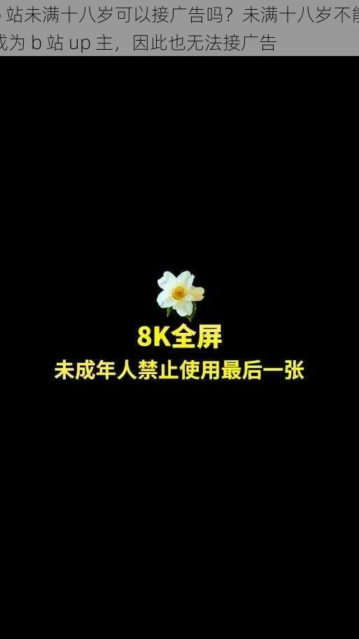 b 站未满十八岁可以接广告吗？未满十八岁不能成为 b 站 up 主，因此也无法接广告