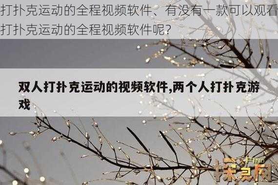 打扑克运动的全程视频软件、有没有一款可以观看打扑克运动的全程视频软件呢？