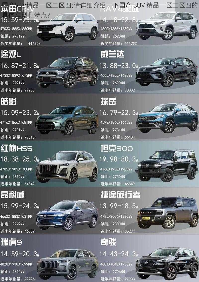 国产SUV精品一区二区四;请详细介绍一下国产 SUV 精品一区二区四的具体车型和特点？