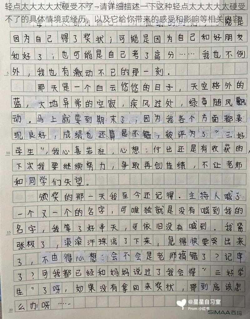 轻点太大太大太硬受不了—请详细描述一下这种轻点太大太大太硬受不了的具体情境或经历，以及它给你带来的感受和影响等相关内容